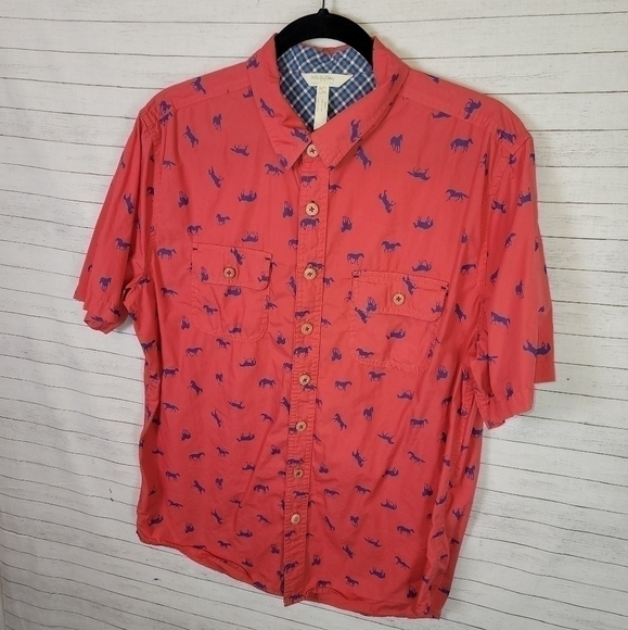 MATILDA JANE CLOTHING W JOANNA GAINES RED BUTTON DOWN W BLUE HORSES, SZ LARGE - Picture 2 of 7